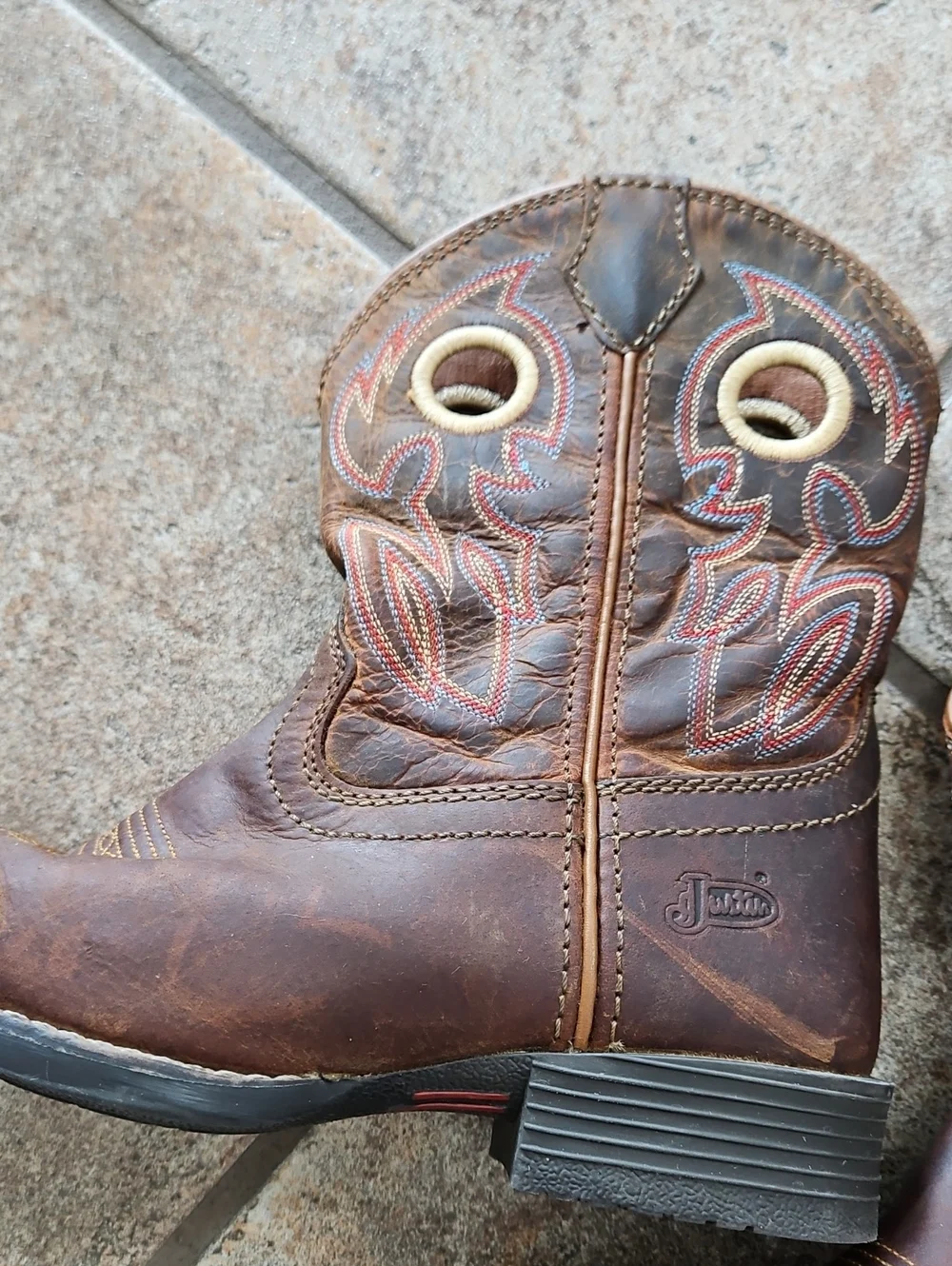 Justin Kids Brown Leather Western Pull-On Boots